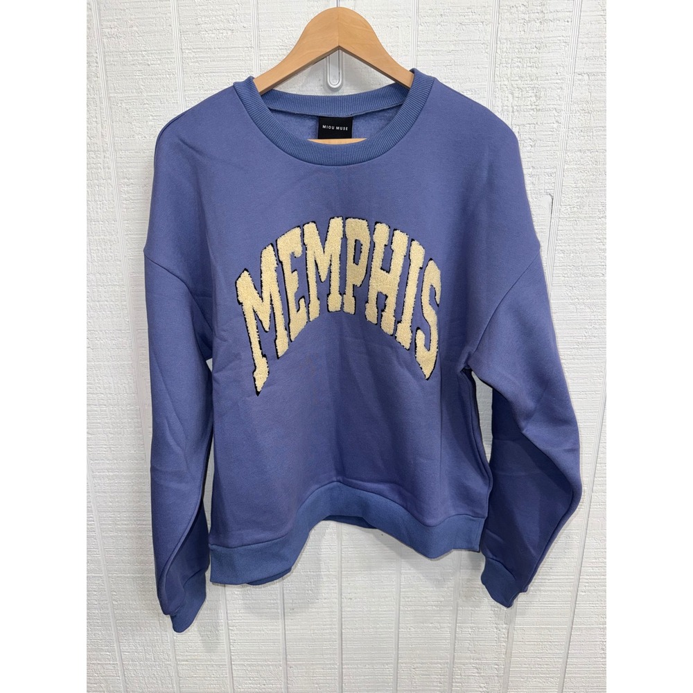 Miou Muse Memphis Sweatshirt Women Blue Boucle Graphic Pullover T3062 L